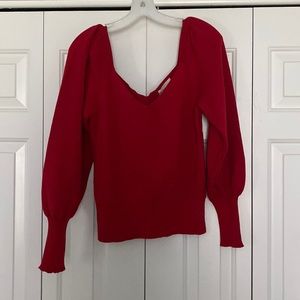 Anthropologie Red Sweater Puff Sleeve